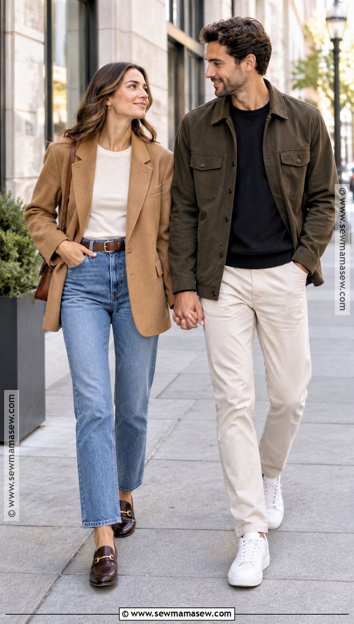 Blazer And Vintage Jeans Fall Engagement Outfit - 15 casual engagement pictures outfits fall