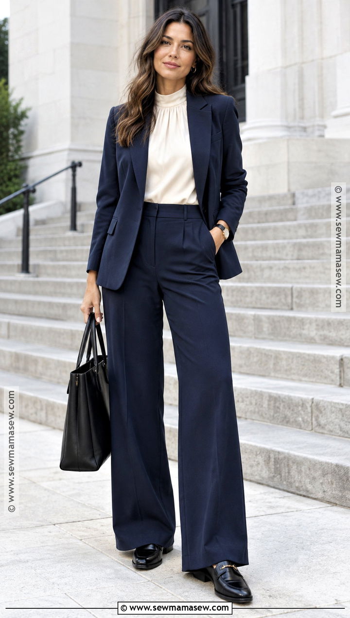 Blazer And Wide Leg Pants Church Outfit - 20 cute fall church outfits