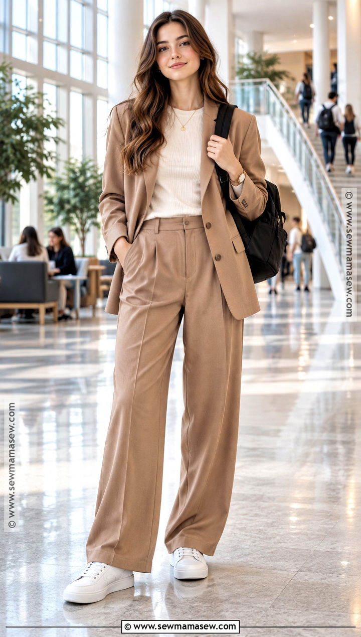 Blazer And Wide Leg Pants School Outfit - 20 Back To School Outfits Modest