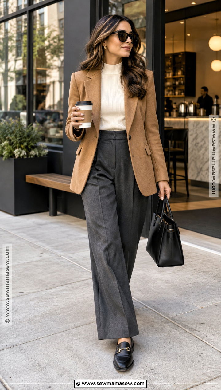 Blazer And Wide Leg Trousers Coffee Date Outfit - 15 coffee date fall outfit ideas