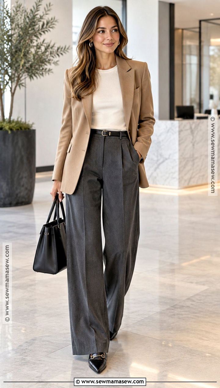 Blazer And Wide Leg Trousers Fall Office Outfit - 20 Fall Outfits Office Business Casual