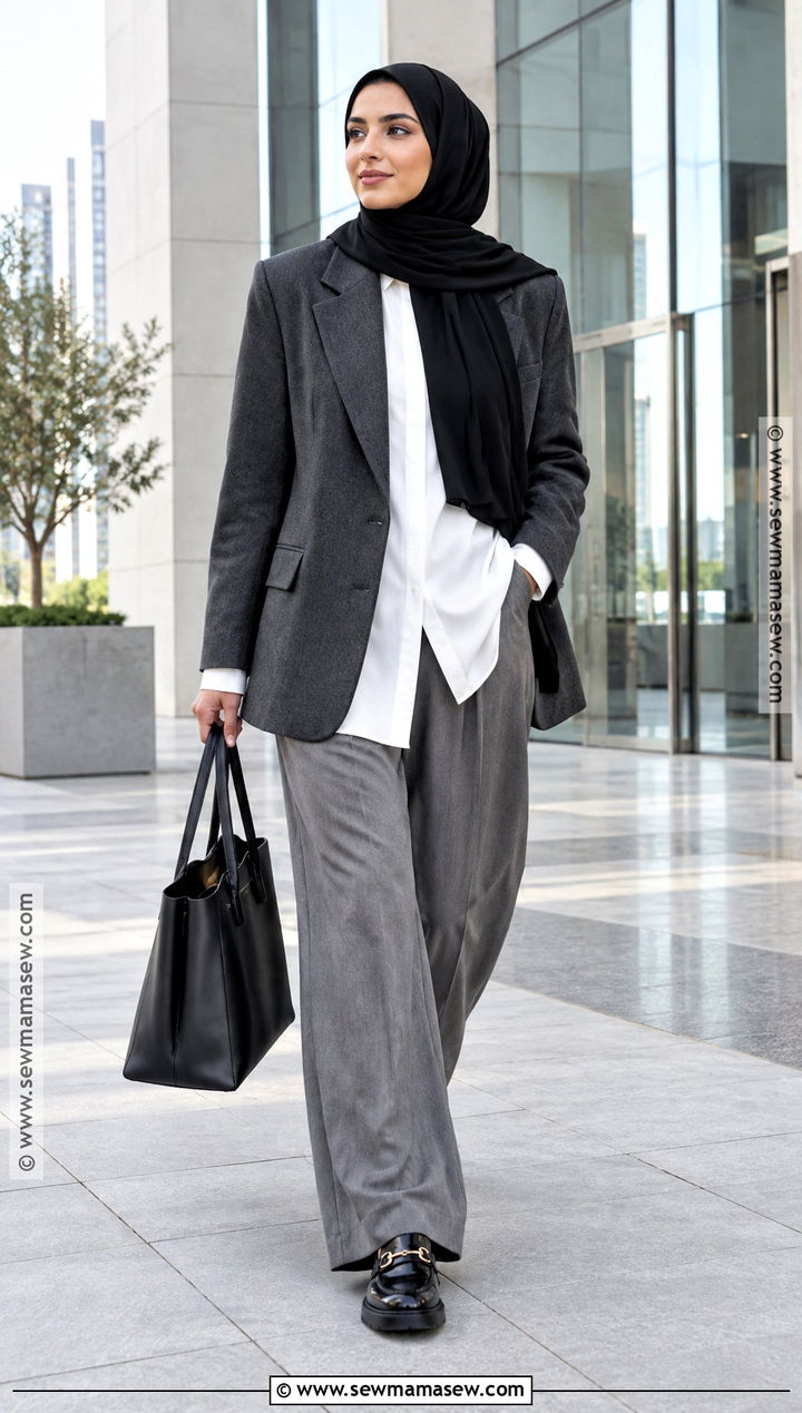 Blazer And Wide Leg Trousers Outfit - 20 fall outfits for hijabis