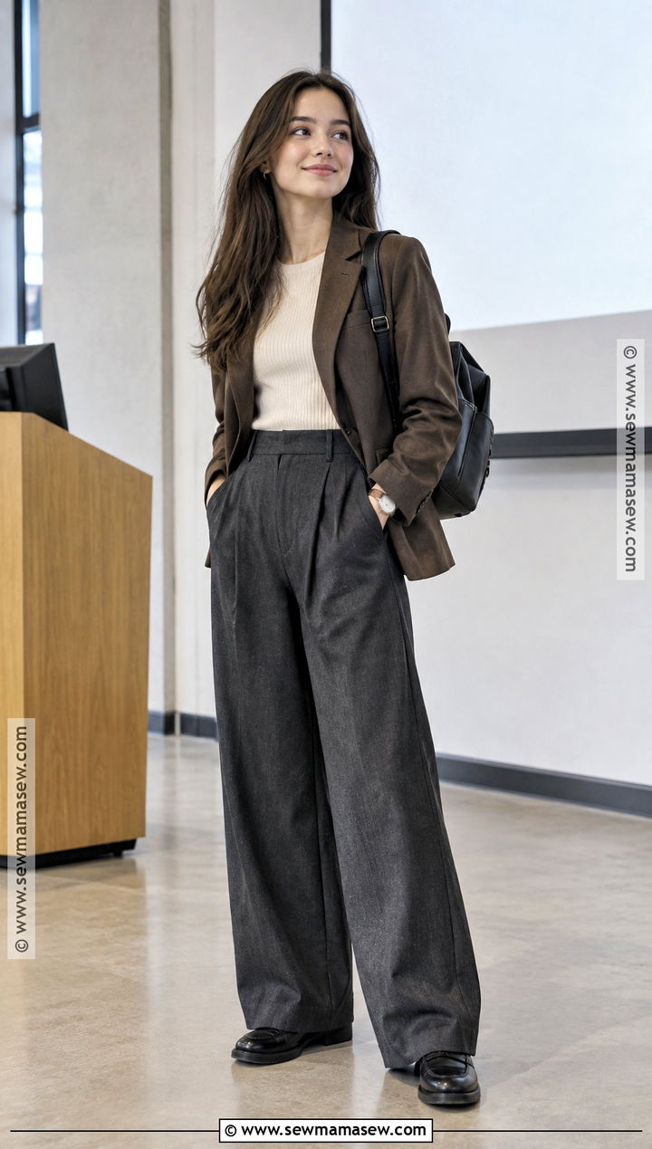 Blazer And Wide Leg Trousers School Outfit - 25 fall outfit ideas for school