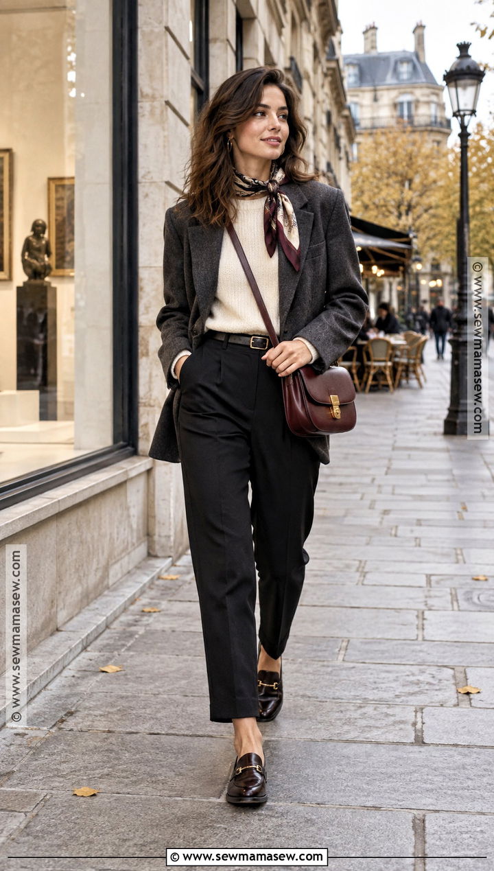 Blazer With Fine Knit Sweater And Tailored Pants - 15 europe vacation outfits fall