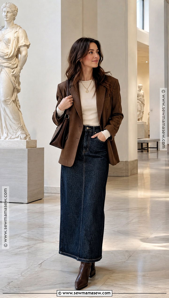 Blazer With Maxi Skirt And Boots - 20 blazer autumn outfit ideas