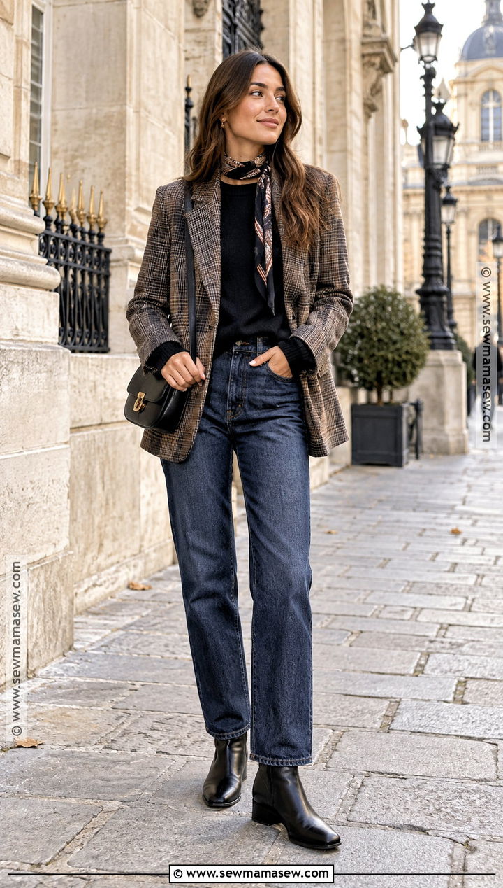 Blazer With Merino Sweater And Dark Jeans - 15 travel capsule wardrobe fall europe ideas 2026
