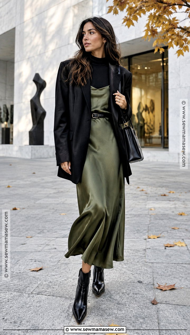 Blazer With Slip Dress And Ankle Boots - 20 blazer fall outfits