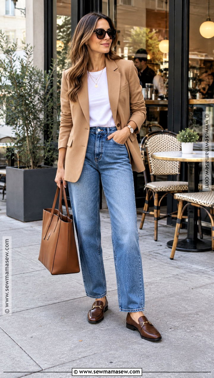 Blazer With T Shirt And Relaxed Jeans Outfit - 15 fashion over 25 fall ideas 2026
