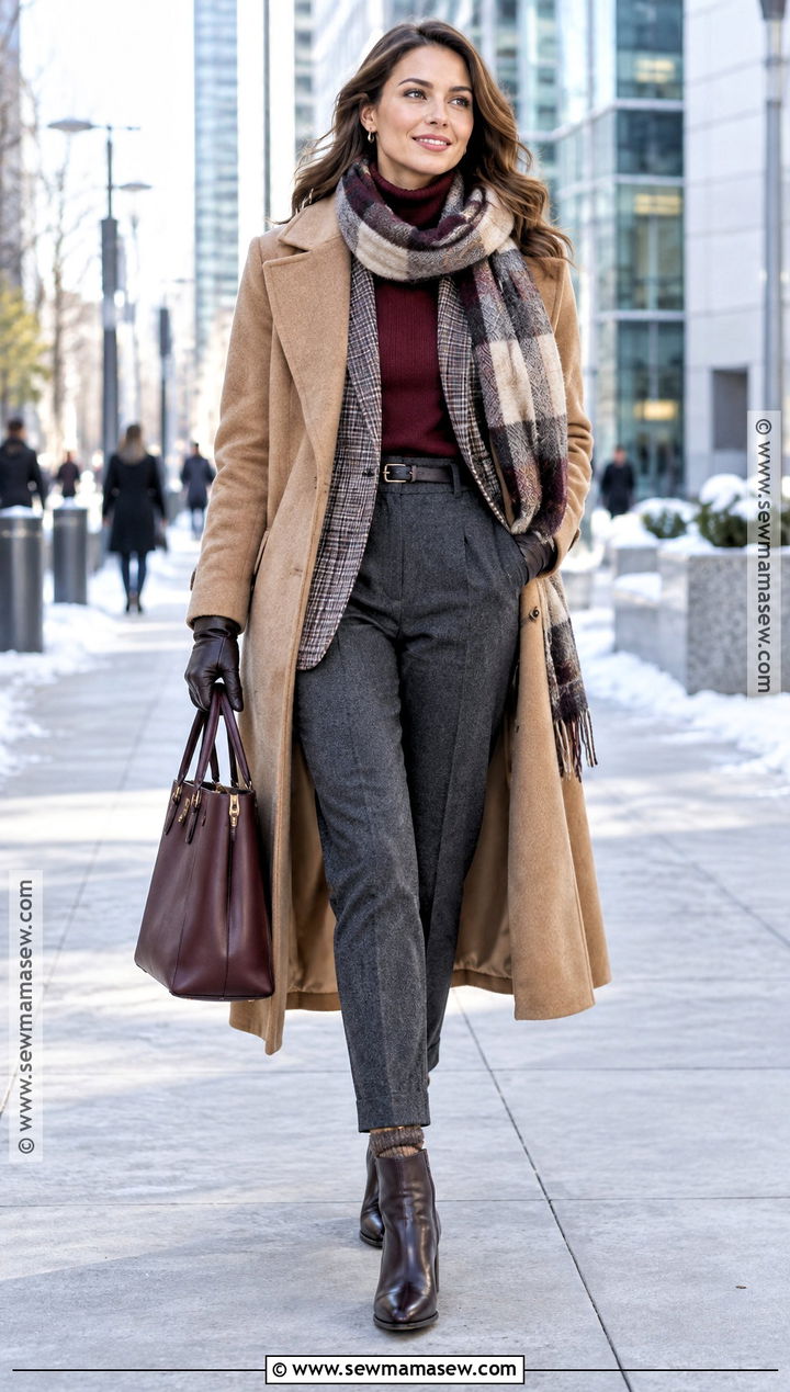 Blazer With Turtleneck And Fleece Lined Trousers - 20 30 degree weather outfit fall ideas