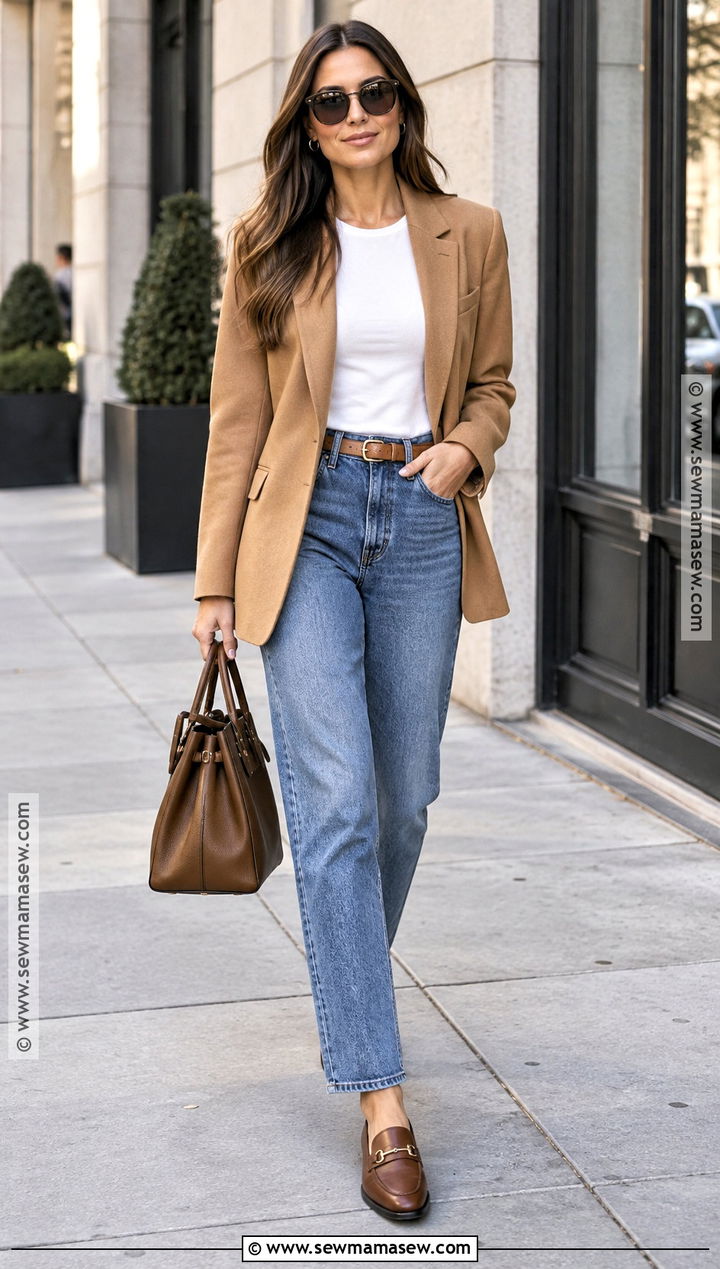 Blazer and Blue Jeans Fall Outfit - 25 cute simple fall outfits