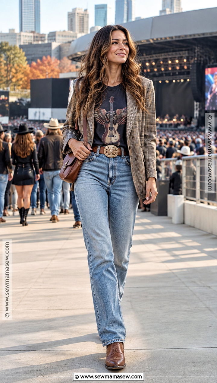 Blazer and Cowboy Boots Country Festival Outfit - 20 country festival outfit fall ideas