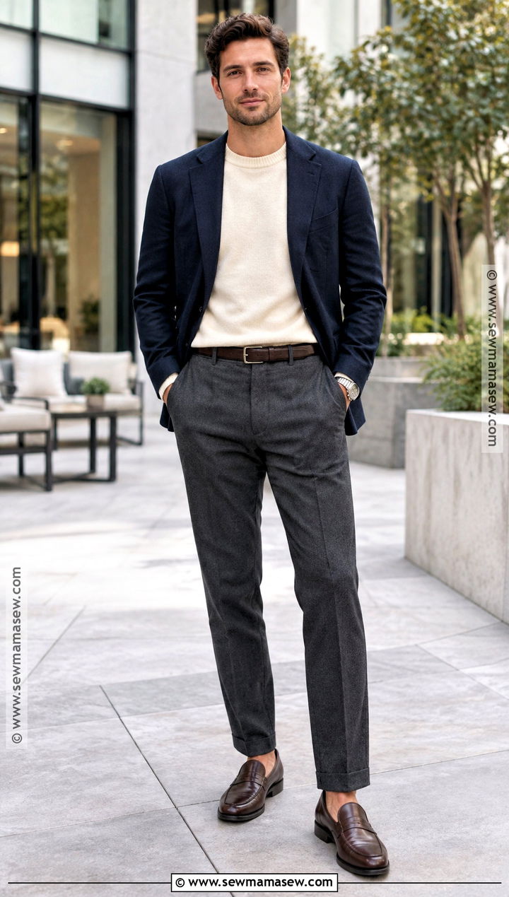 Blazer and Crewneck Sweater Fall Outfit - 15 cute fall outfits for men