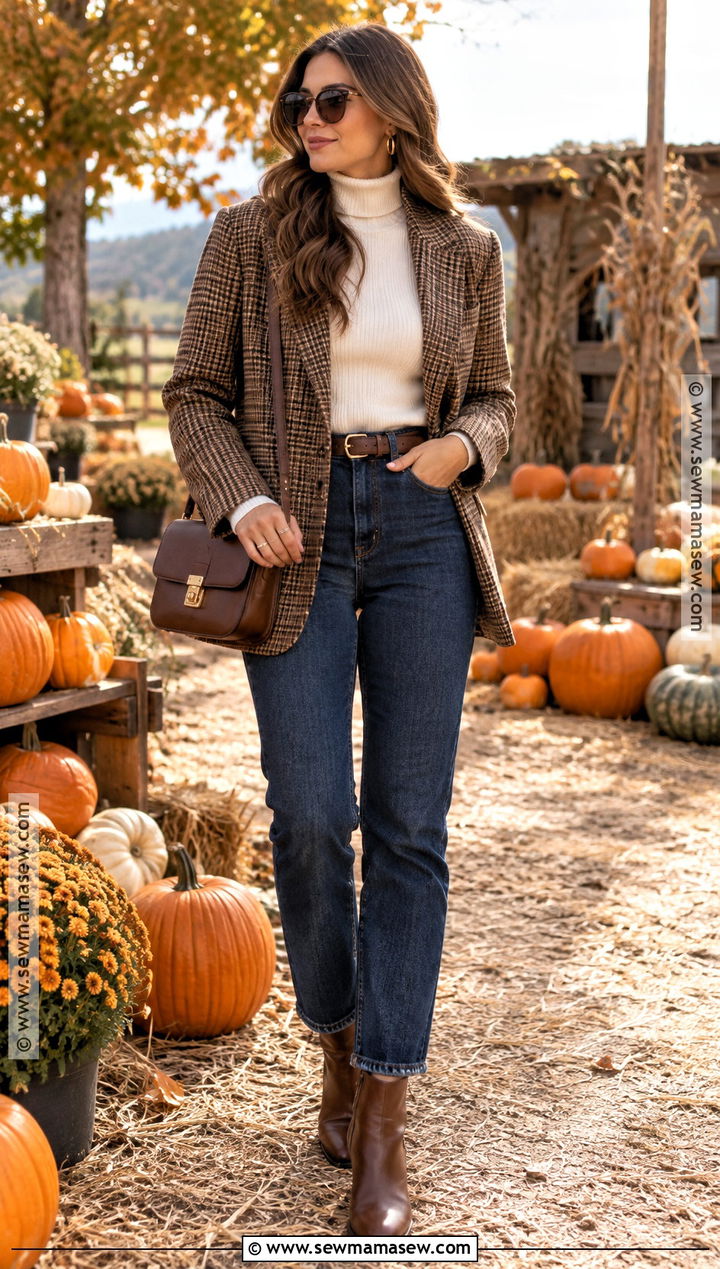 Blazer and Dark Denim Pumpkin Patch Outfit - 20 pumpkin patch date outfit ideas