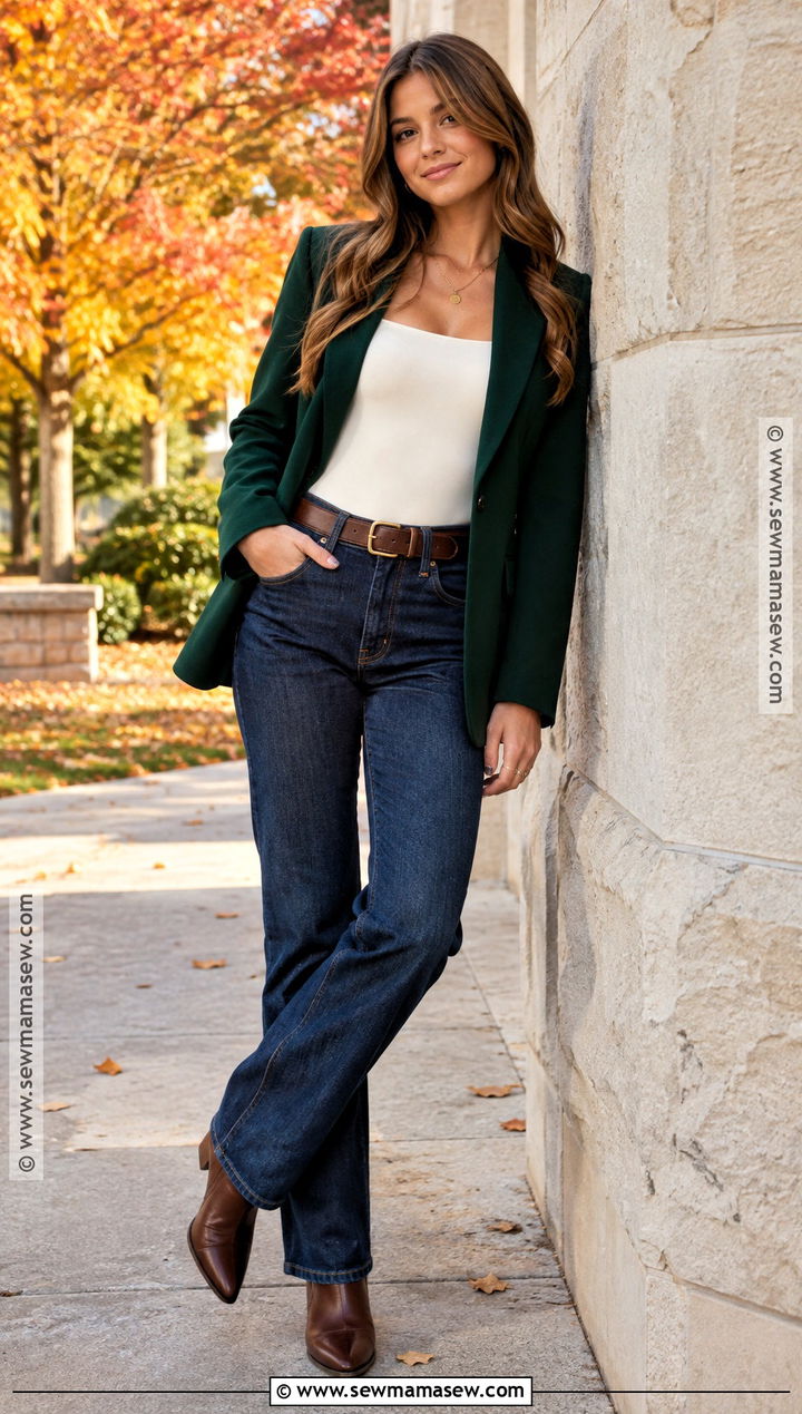 Blazer and Dark Denim Senior Picture Outfit - 15 autumn senior pictures outfits