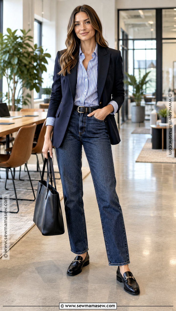 Blazer and Dark Jeans Casual Friday Outfit - 20 fall outfits for work offices