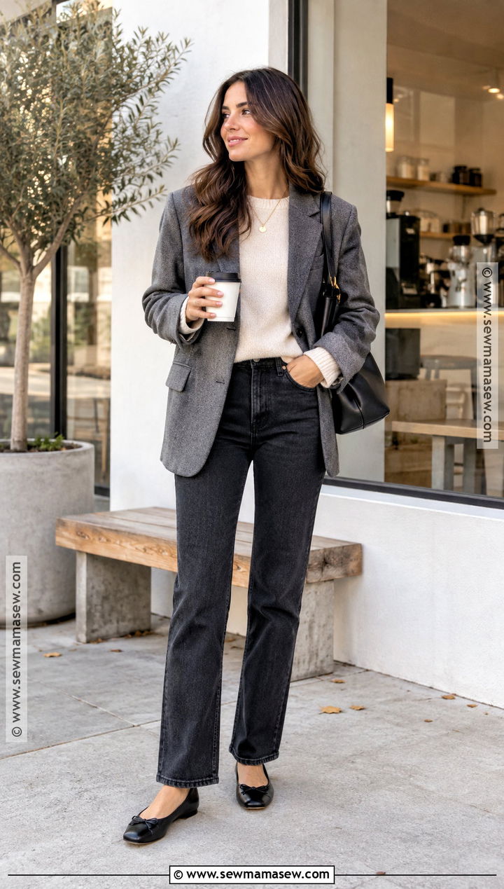 Blazer and Dark Jeans Outfit - 15 fall winter capsule wardrobe ideas 2026