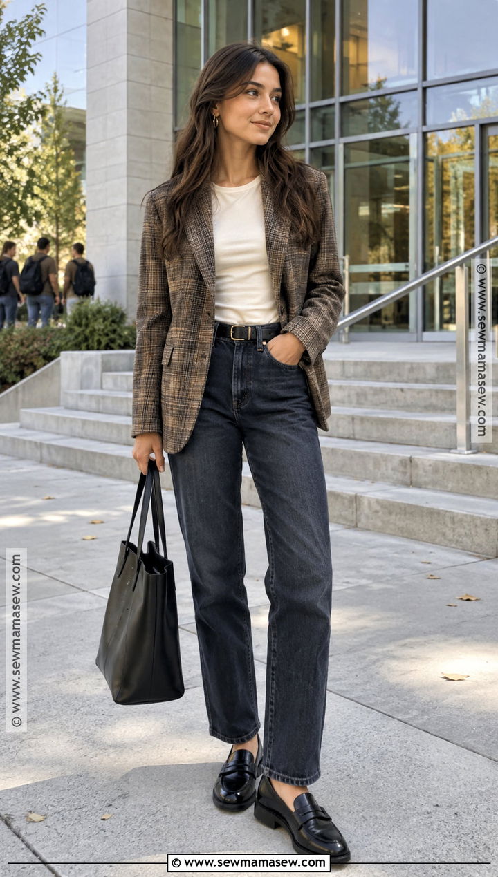 Blazer and Dark Jeans School Outfit - 15 fall outfit inspo school ideas