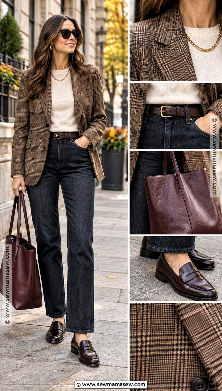 Blazer and Dark Wash Jeans Autumn Outfit - 15 cozy autumn outfit collage ideas