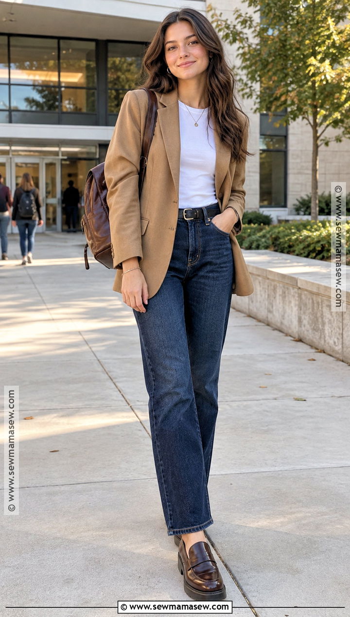 Blazer and Dark Wash Jeans Outfit - 20 back to school outfits classy