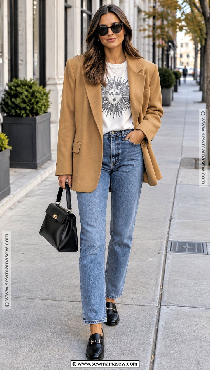 Blazer and Graphic T Shirt Fall Outfit - 20 Cute Easy Fall Outfits