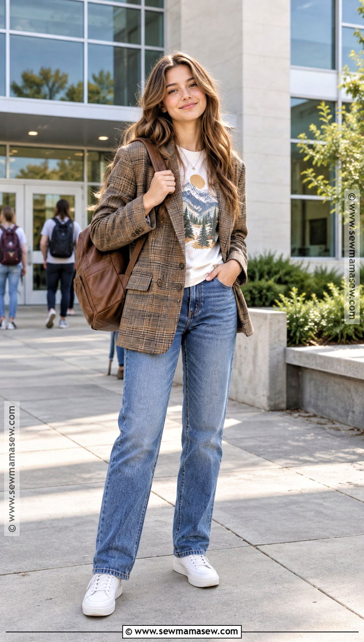 Blazer and Graphic Tee Back to School Outfit - 15 back to school casual outfits