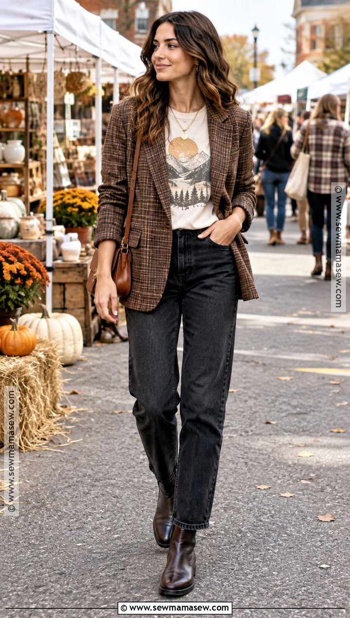 Blazer and Graphic Tee Fall Festival Outfit - 30 fall festival outfit ideas