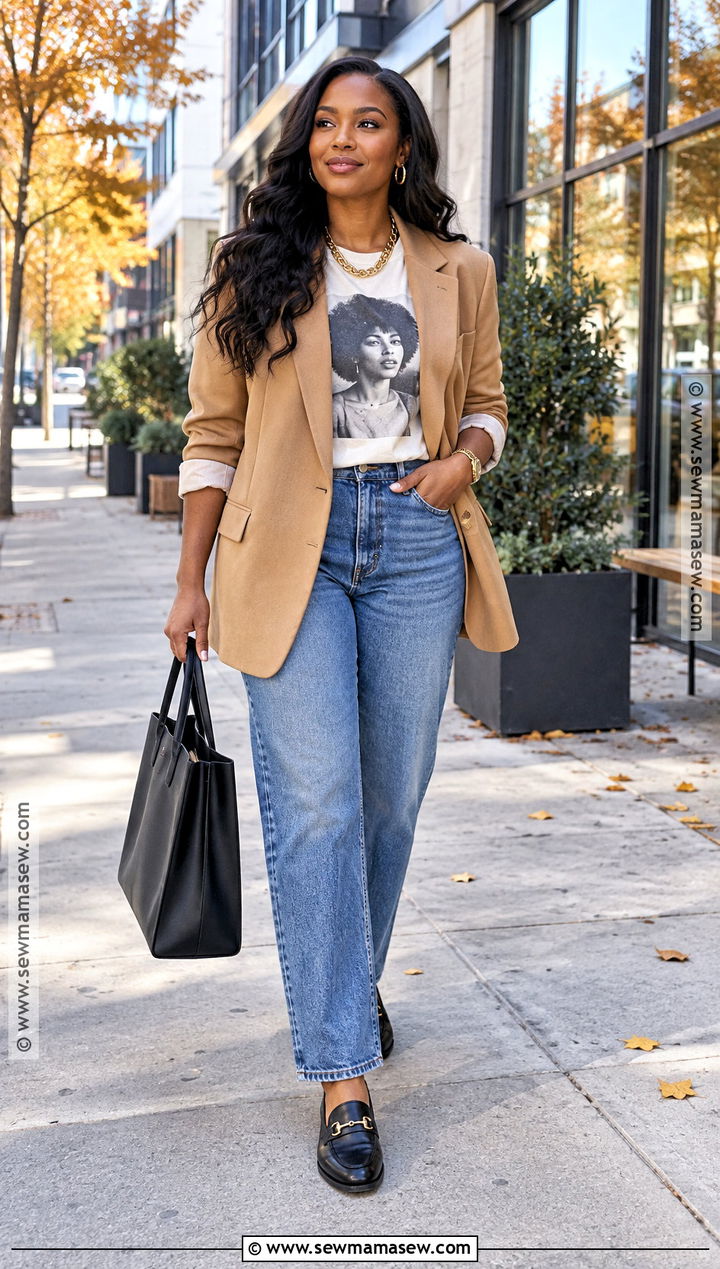 Blazer and Graphic Tee Fall Outfit - 25 casual fall outfits for black women