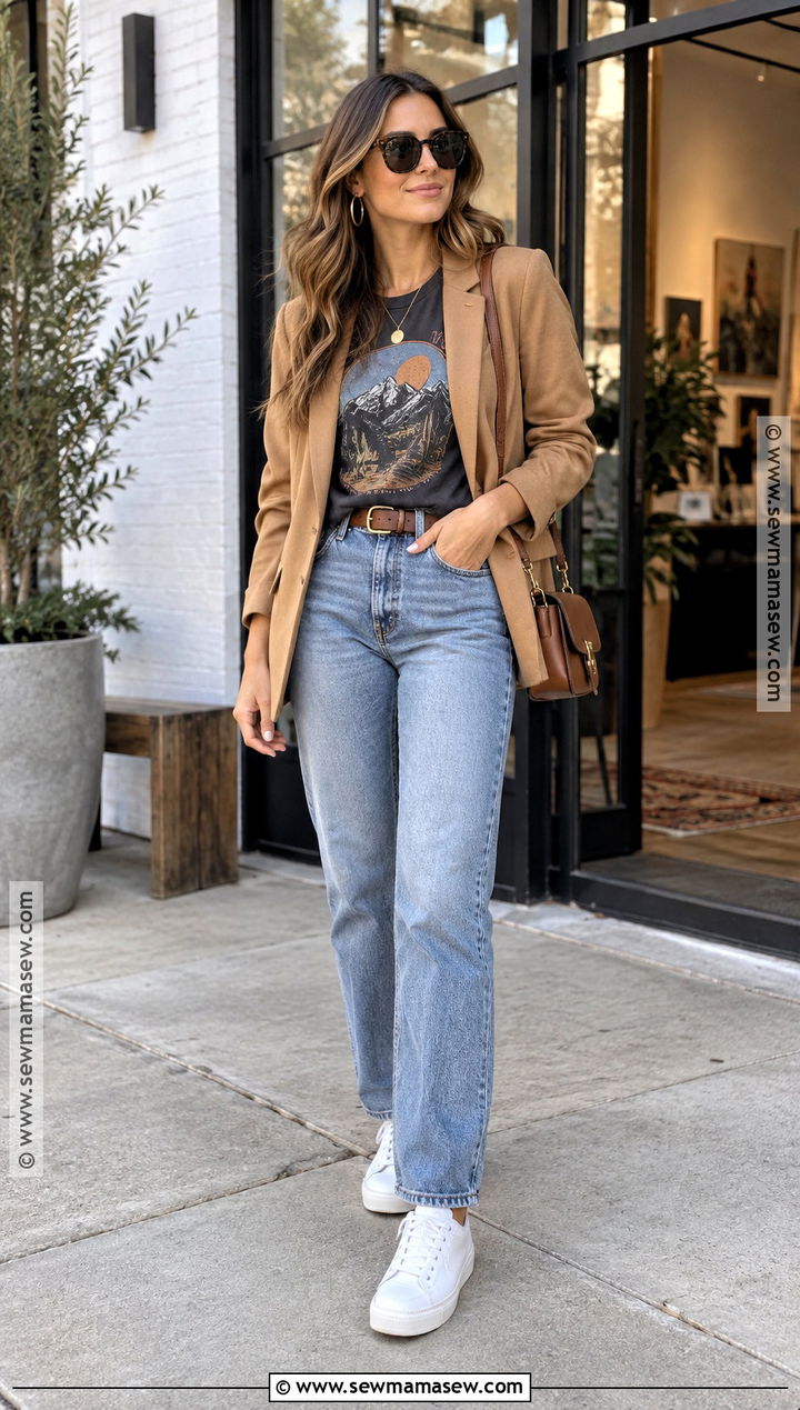 Blazer and Graphic Tee Fall Outfit - 25 cute fall outfits for women