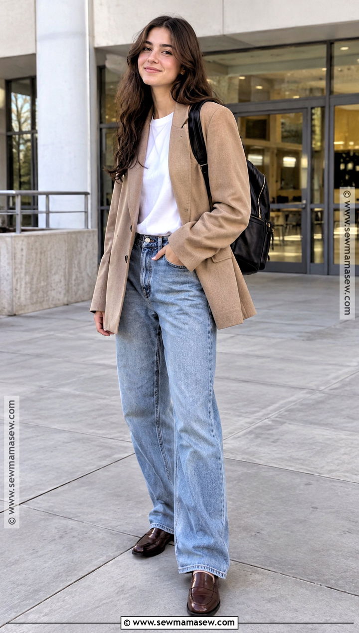 Blazer and Relaxed Jeans Fall Class Outfit - 25 fall class outfits