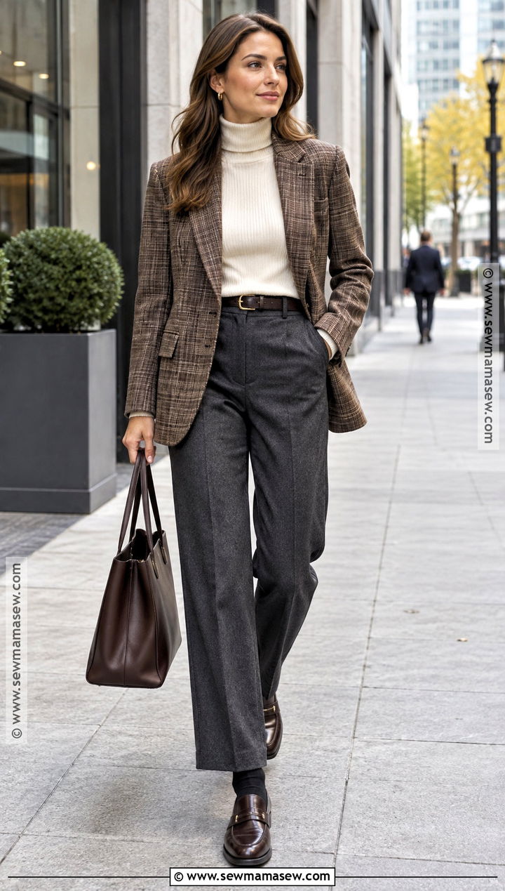 Blazer and Turtleneck Trousers Fall Outfit - 20 fall warm outfits