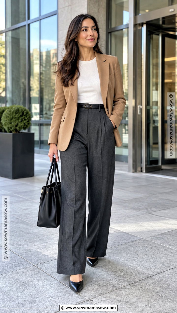 Blazer and Wide Leg Pants Fall Office Outfit - 15 office outfits women 2026 fall