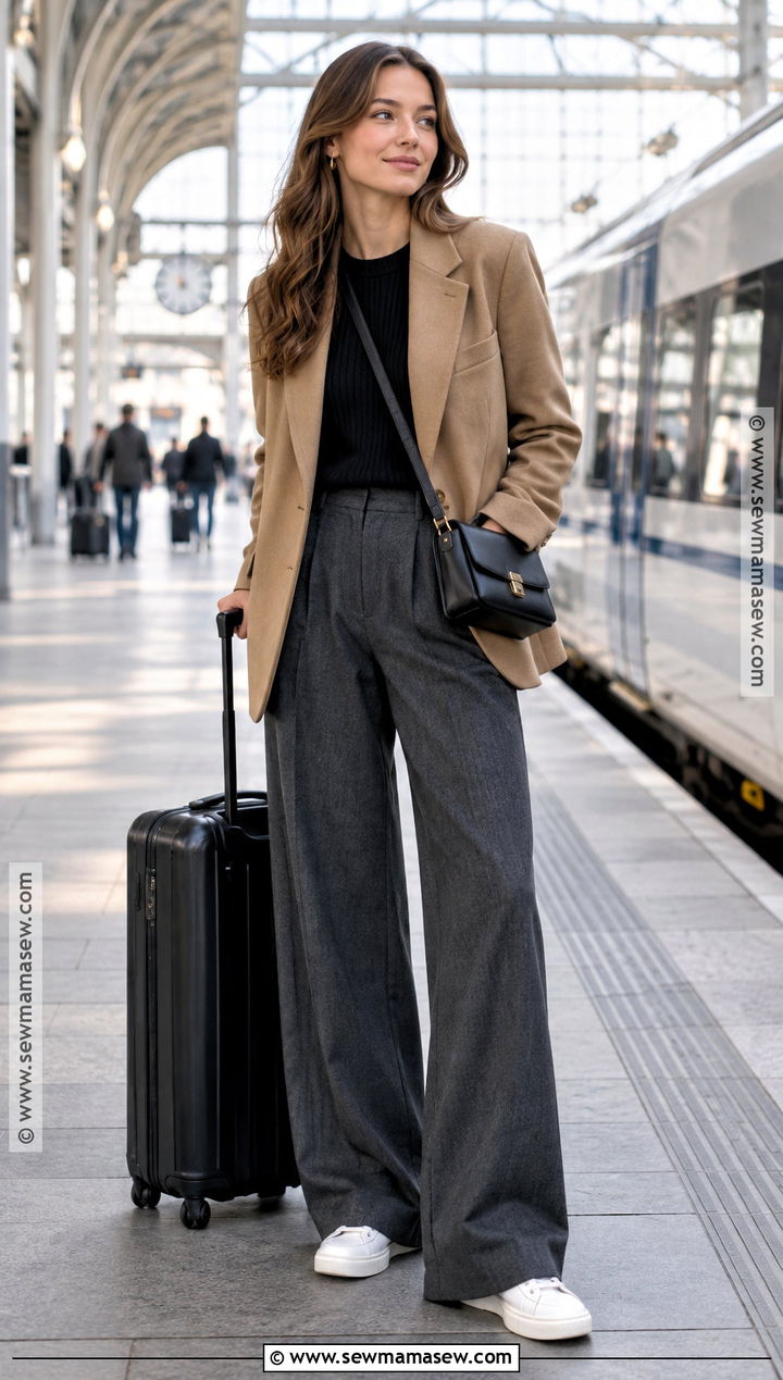 Blazer and Wide Leg Trousers Europe Outfit - 15 fall europe travel capsule ideas