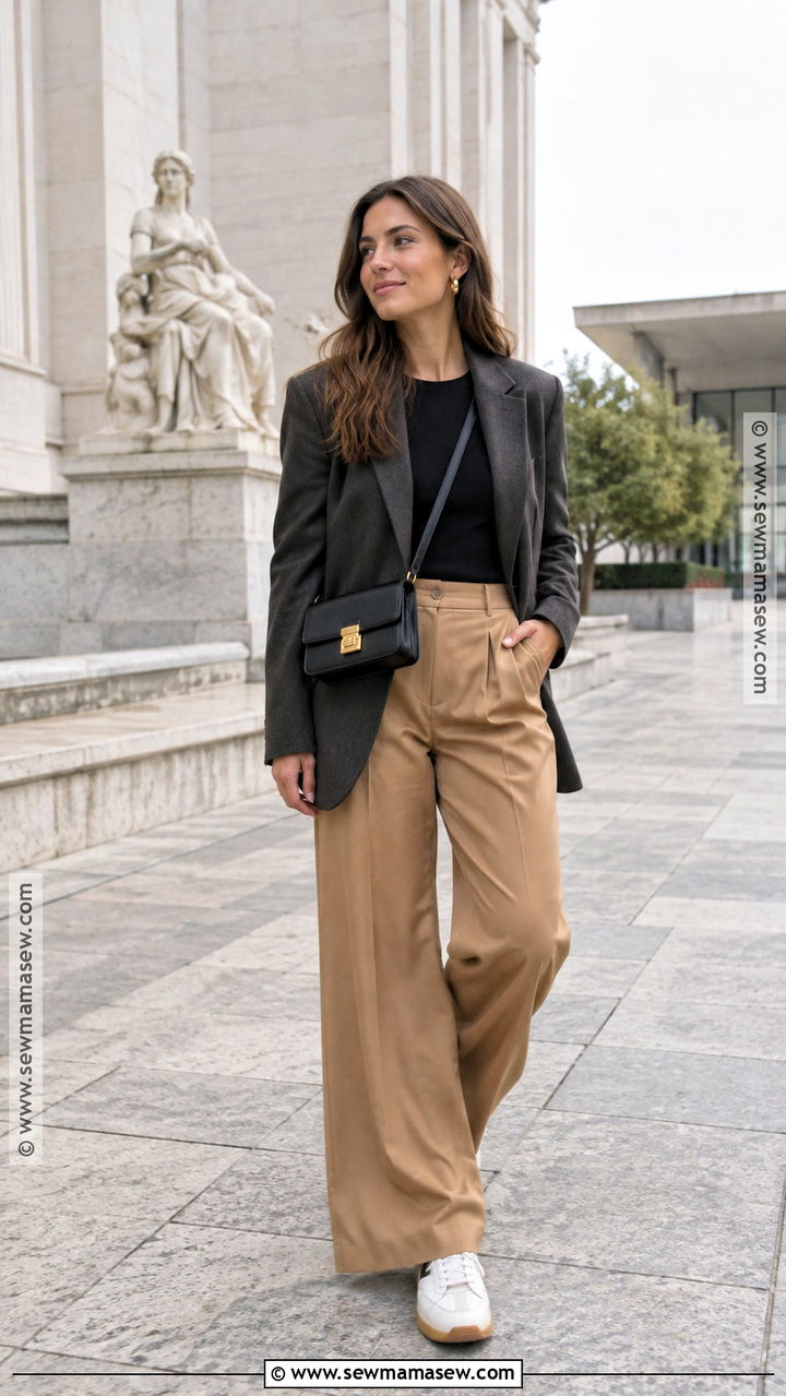 Blazer and Wide Leg Trousers Europe Travel Outfit - 20 europe travel outfits fall