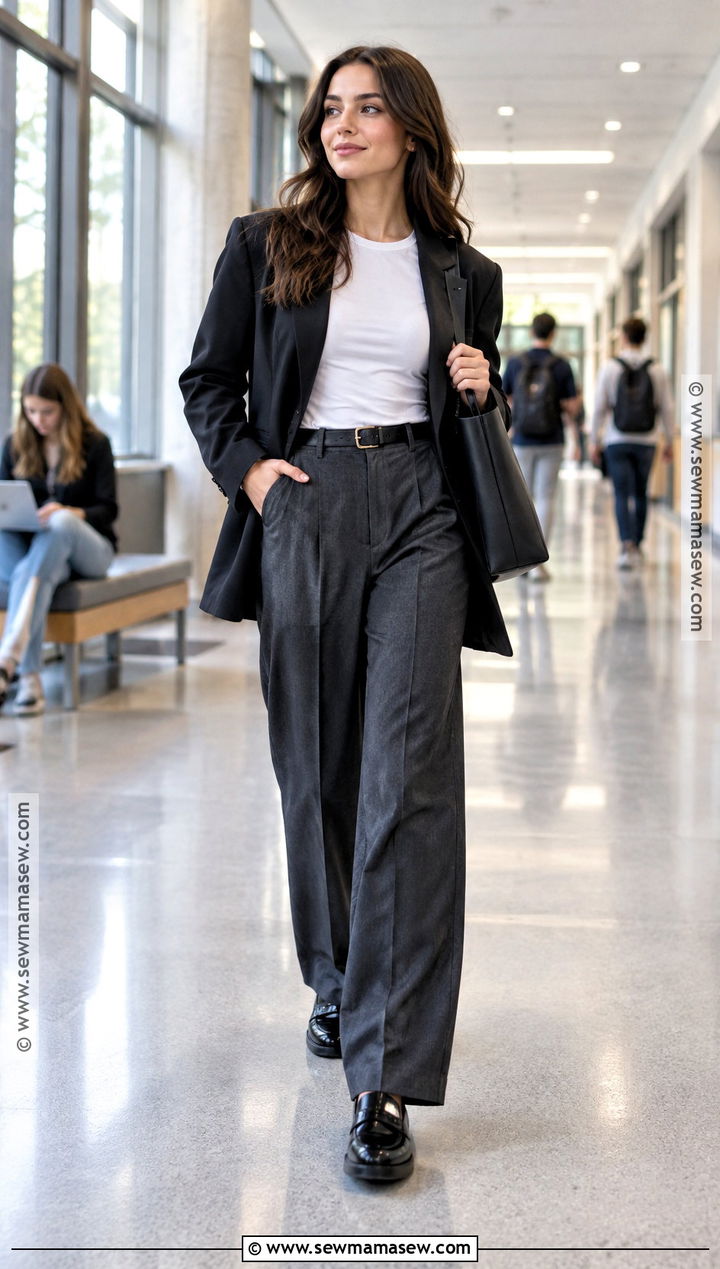 Blazer and Wide Leg Trousers University Outfit - 15 back to school university outfits