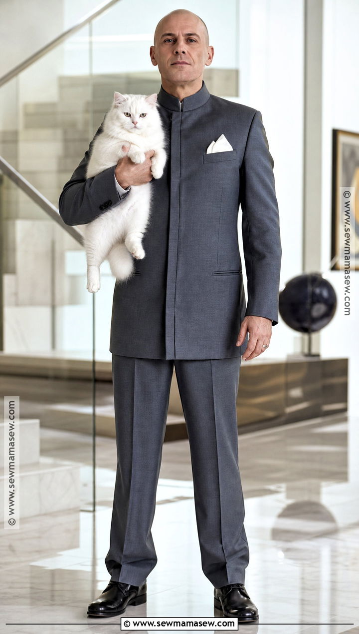 Blofeld Gray Suit And White Cat Costume - 30 james bond costume ideas