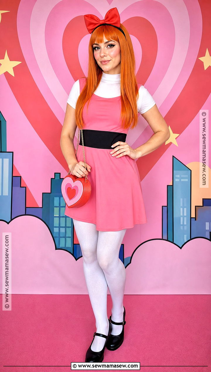 Blossom Powerpuff Girl Costume With Red Bow - 30 Superhero Halloween Costumes for Women