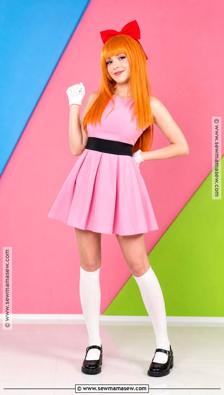 Blossom Powerpuff Girl Costume With Red Bow - 30 Superwomen Costume Ideas