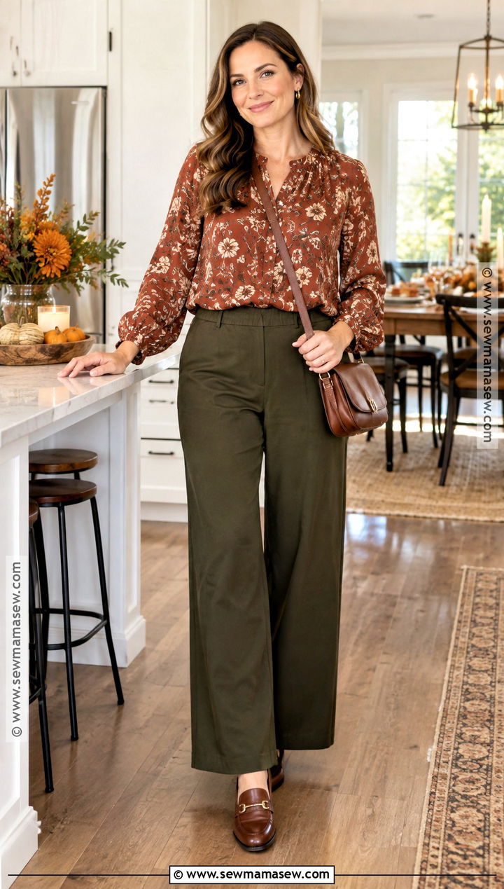 Blouse And Pull On Pants Thanksgiving Outfit - 20 Women Thanksgiving Outfit Ideas