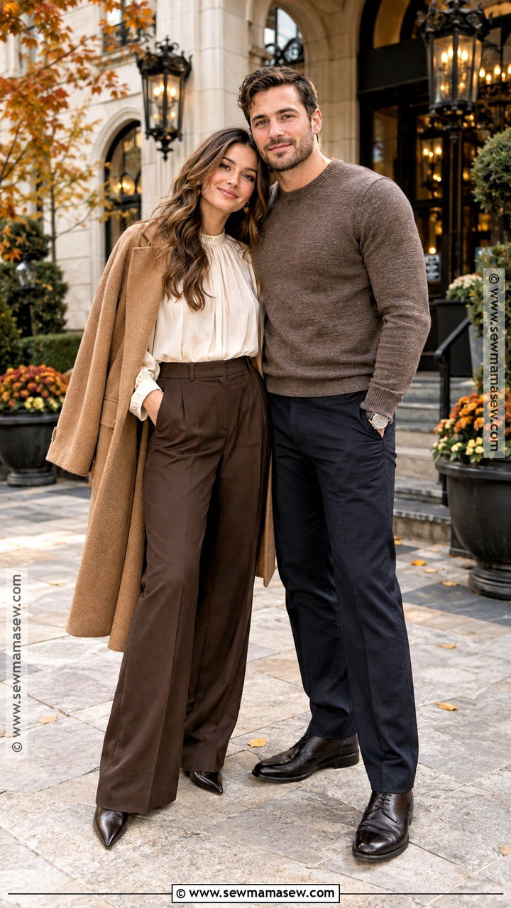 Blouse And Wide Leg Pants Fall Engagement Outfit - 20 engagement picture outfits fall