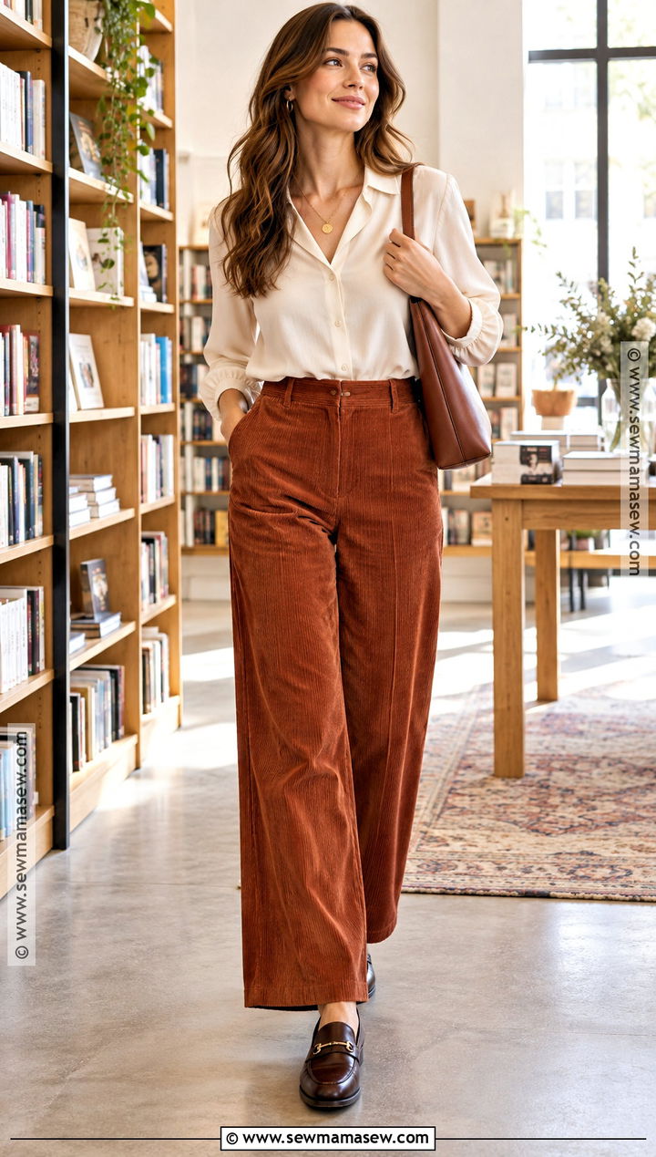 Blouse and Corduroy Pants Autumn Outfit - 20 autumn transition outfits
