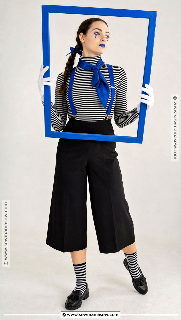 Blue Accent Mime Costume With Black Culottes - 30 Mime Costume Ideas for Women
