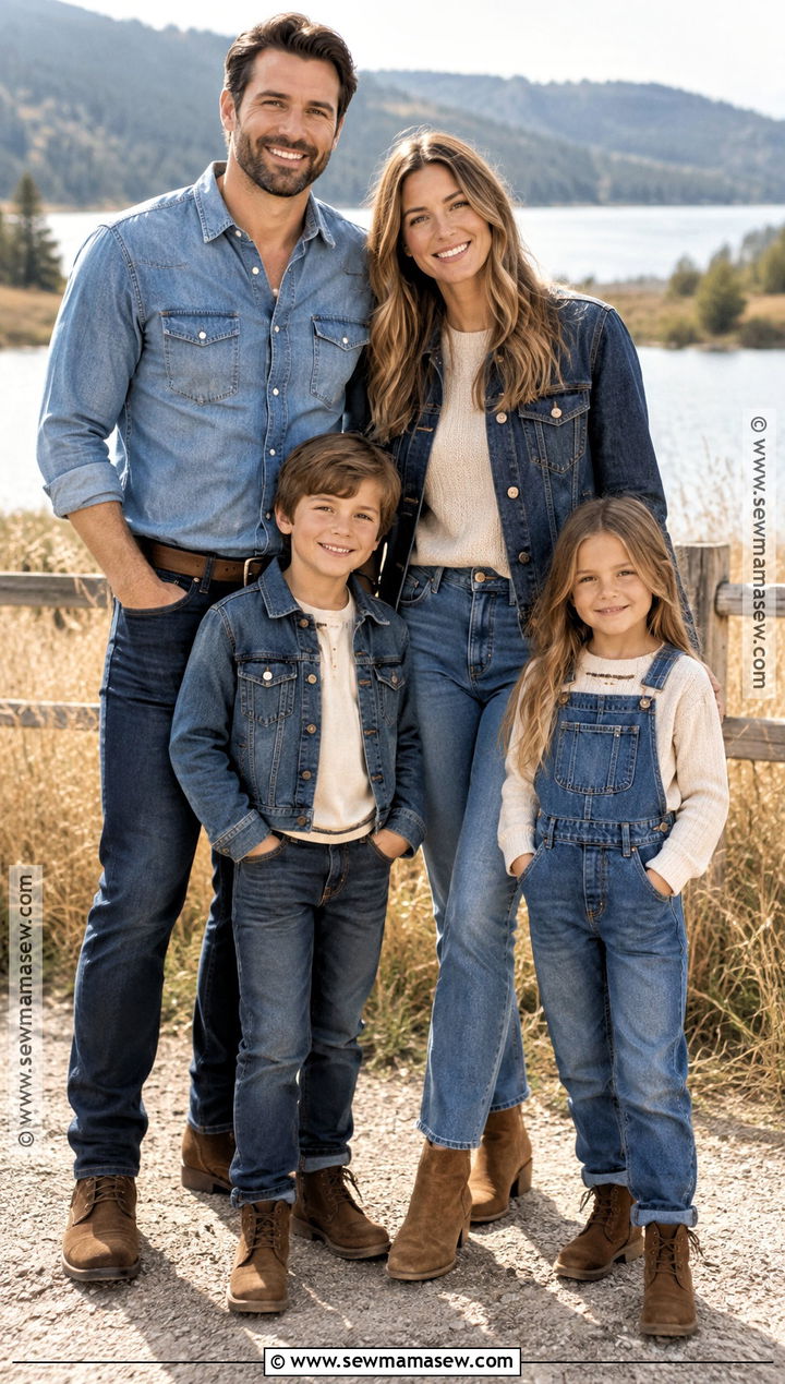 Blue And Brown Double Denim Family Outfit - 20 october family photos outfits jeans