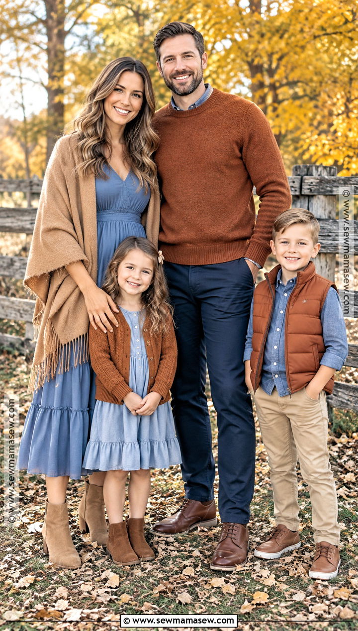 Blue And Copper Fall Family Photo Outfits - 15 Family Photoshoot Outfit Ideas Fall