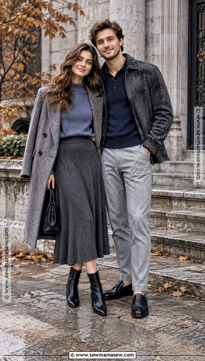 Blue And Gray Fall Couple Photoshoot Outfit - 20 couples photoshoot outfits fall