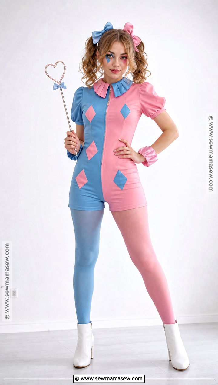 Blue And Pink Harlequin Clown Costume - 30 Cute Clown Costume Ideas for Women