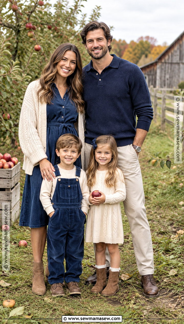 Blue Corduroy And Cream Family Outfit - 20 blue fall family pictures outfits