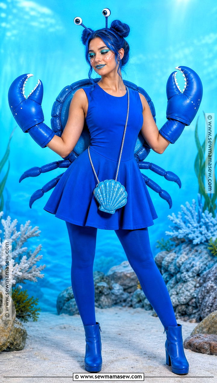 Blue Crab Costume With Pincer Sleeves - 30 under the sea costumes for women