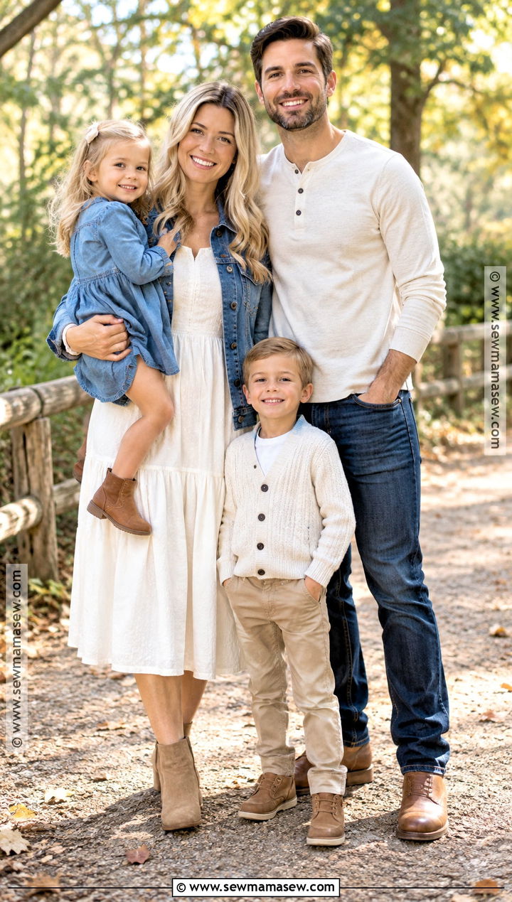 Blue Denim And Warm White Family Fall Picture Outfits - 15 cute family fall picture outfits
