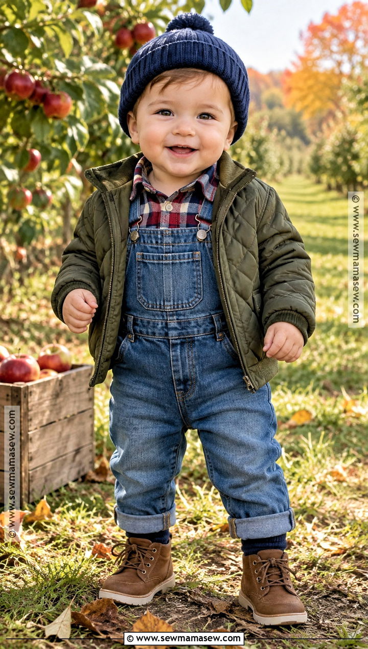 Blue Denim Baby Boy Overalls With Flannel Shirt - 15 baby boy overalls outfit fall