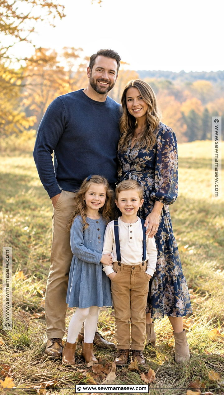Blue Floral And Solid Family Outfit - 15 fall blue family outfits